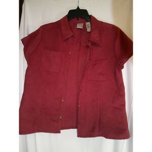 Emma James Petite Burgundy Button-Up Short Sleeve Blouse Casual Office Wear 12P‎